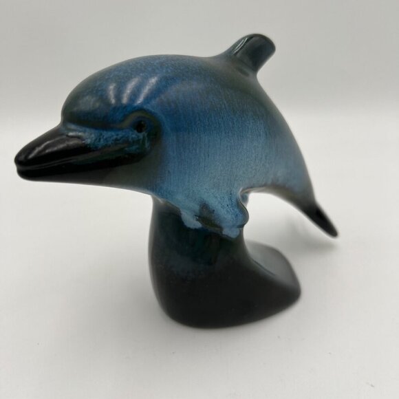 Howard Pierce Porcelain Dolphin Figurine Glossy Blue Glaze California Pottery - Picture 3 of 11